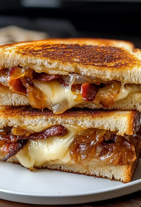 Bacon und karamellisierte Zwiebel gegrillte Käsesandwiches