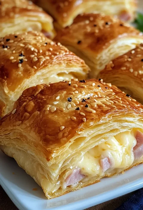 Blätterteig gefüllt mit Schinken und Käse