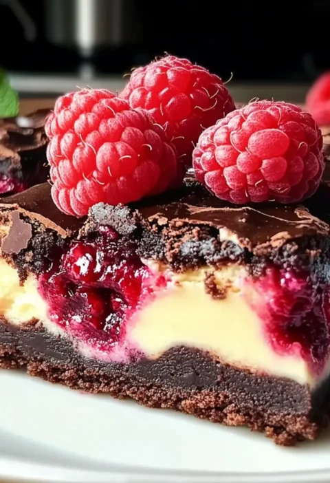 Brownies mit Cheesecake und Himbeeren