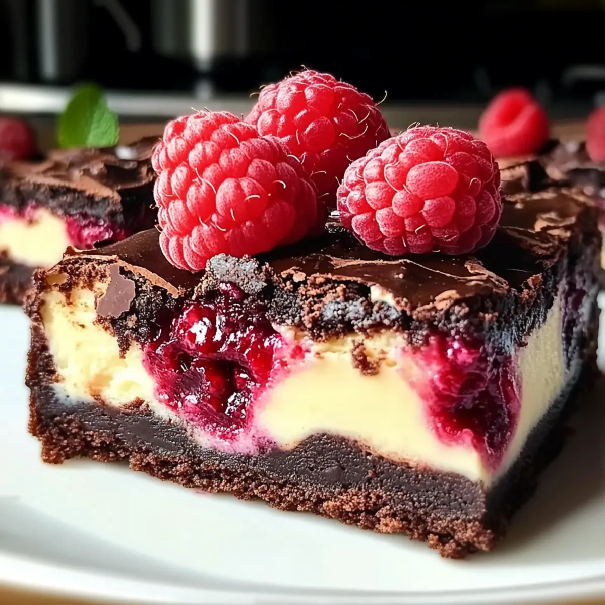 Brownies mit Cheesecake und Himbeeren