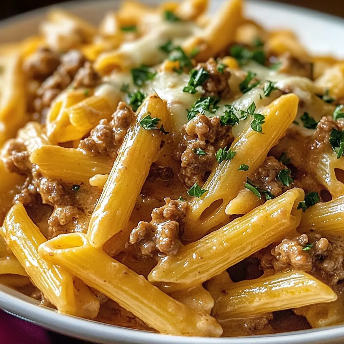 Creamy High Protein Beef Pasta dyeoli