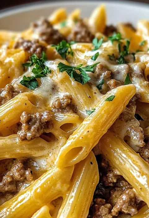 Cremige Hochprotein-Rindfleisch-Pasta