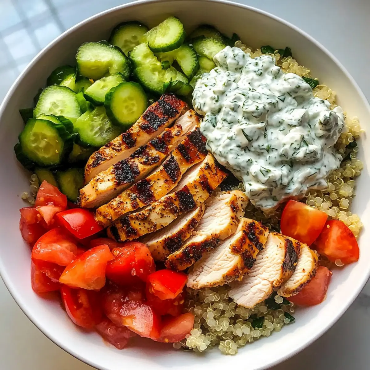 Griechische Hähnchen-Schalen mit hausgemachtem Tzatziki 4 Greek Chicken Bowls sa9iso