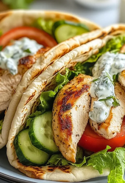 Griechische Hähnchen-Pitas mit Tzatziki & Feta