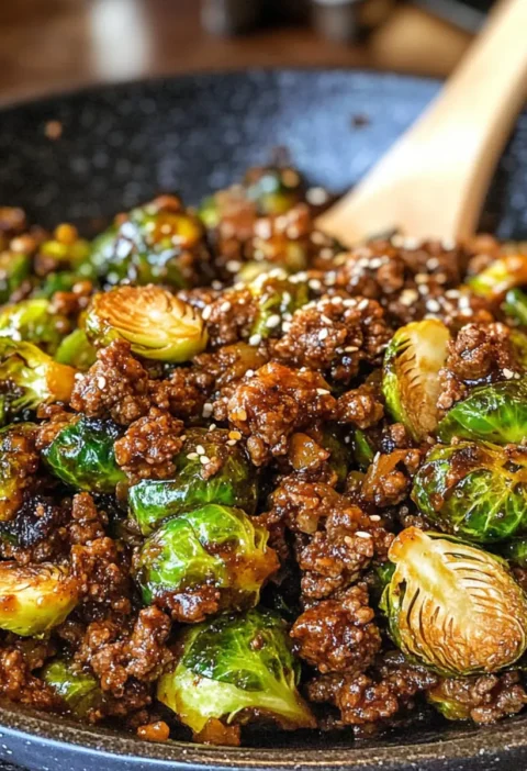 Rinderhackfleisch und Rosenkohl