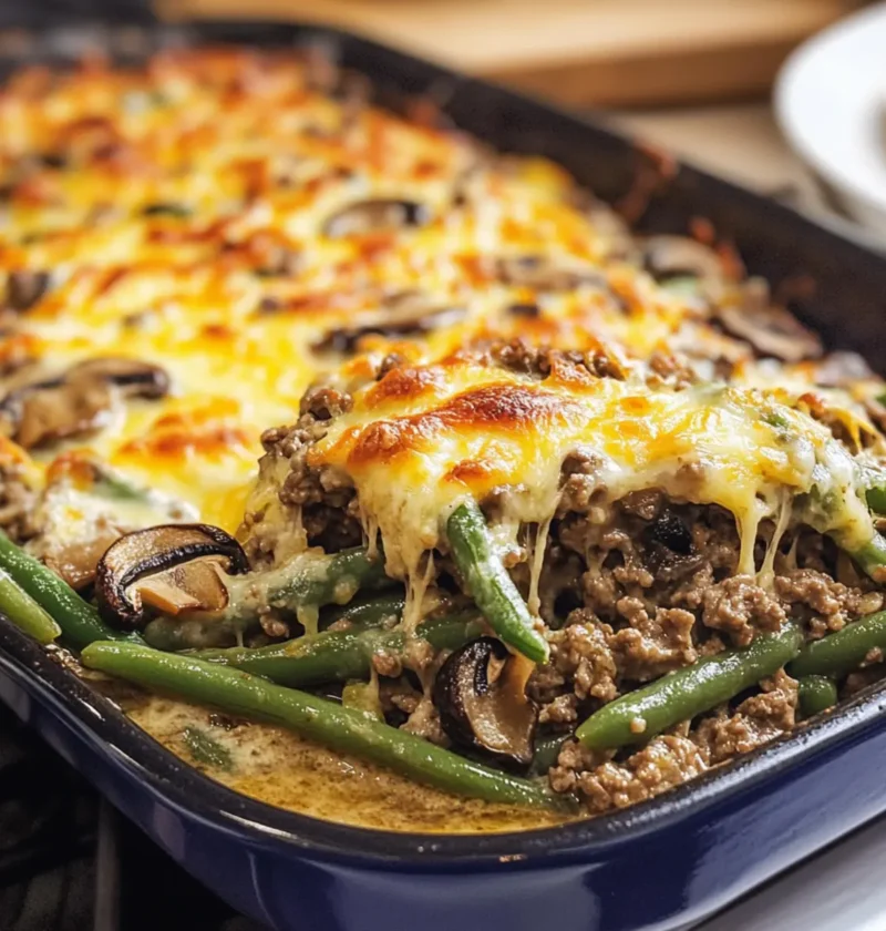 Hamburger grüner Bohnenauflauf mit Pilzen schnell gemacht 1 Hamburger grüner Bohnenauflauf mit Pilzen