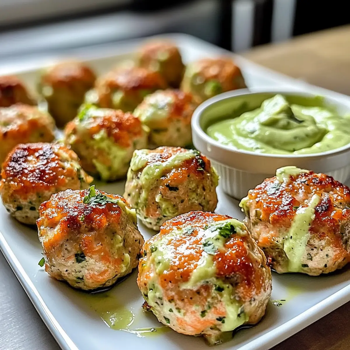 Baked Salmon Meatballs with Creamy Avocado Sauce len9ci