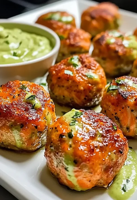 Gebackene Lachsfrikadellen mit cremiger Avocadosauce