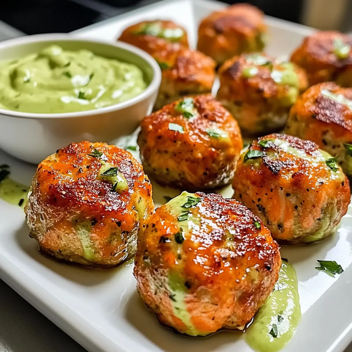 Gebackene Lachsfrikadellen mit cremiger Avocadosauce