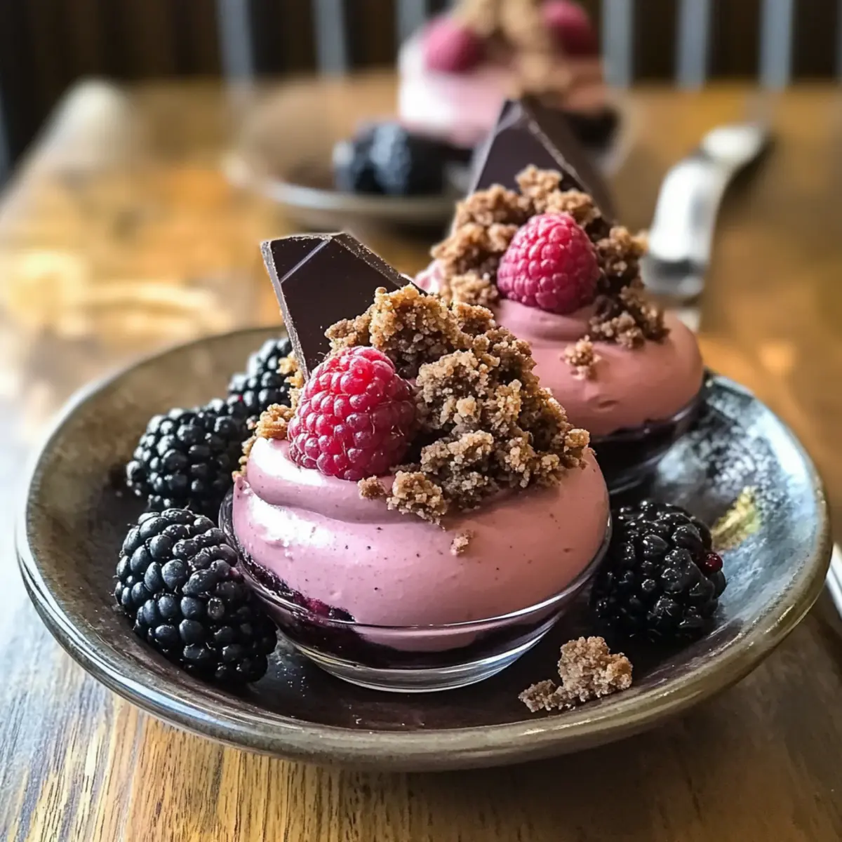 Brombeermousse mit Schokoladen-Crumble genießen 3 Brombeermousse mit Schokoladen Crumble n9qtuq