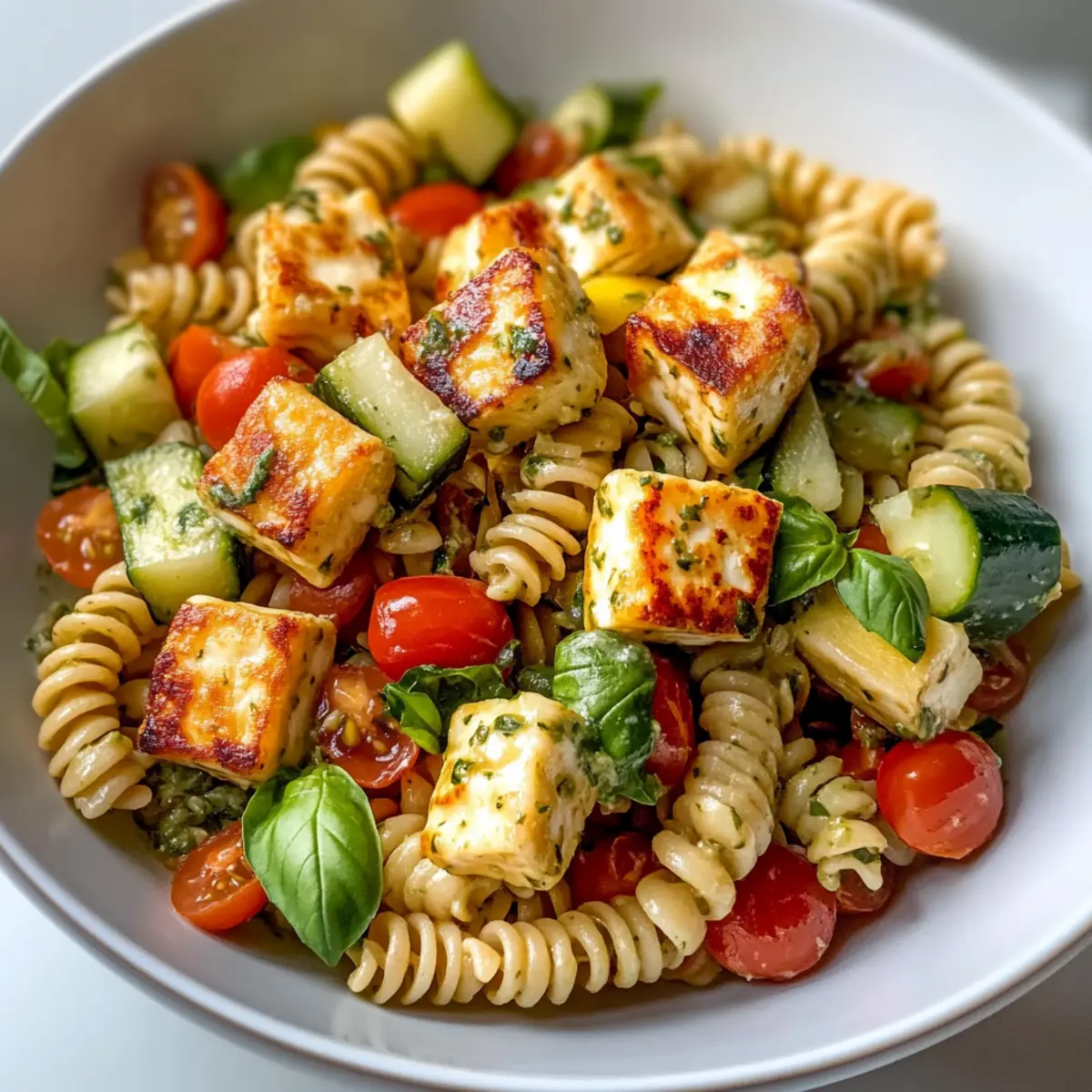 Bunter Halloumi Pasta Salat bi0jz9