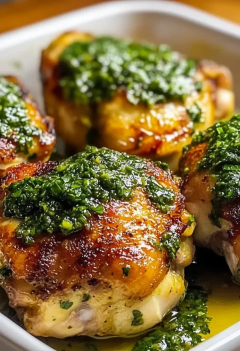 Chimichurri Hähnchenschenkel Rezept Zutaten: - 4 Hähnchenschenkel - 1 Tasse frische Petersilie, gehackt - 1/2 Tasse Olivenöl - 1/4 Tasse Rotweinessig - 4 Knoblauchzehen, gehackt - 1 Teelöffel Oregano, getrocknet - 1/2 Teelöffel rote Pfefferflocken - Salz und Pfeffer nach Geschmack Anleitung: 1. Heizen Sie den Grill auf mittlere Hitze vor. 2. In einer Schüssel Petersilie, Olivenöl, Essig, Knoblauch, Oregano und rote Pfefferflocken vermengen. Mit Salz und Pfeffer abschmecken. 3. Hähnchenschenkel mit der Chimichurri-Mischung einreiben und für mindestens 30 Minuten marinieren. 4. Hähnchenschenkel auf den Grill legen und 6-7 Minuten pro Seite grillen, bis sie durchgegart sind. 5. Mit zusätzlicher Chimichurri-Sauce servieren.