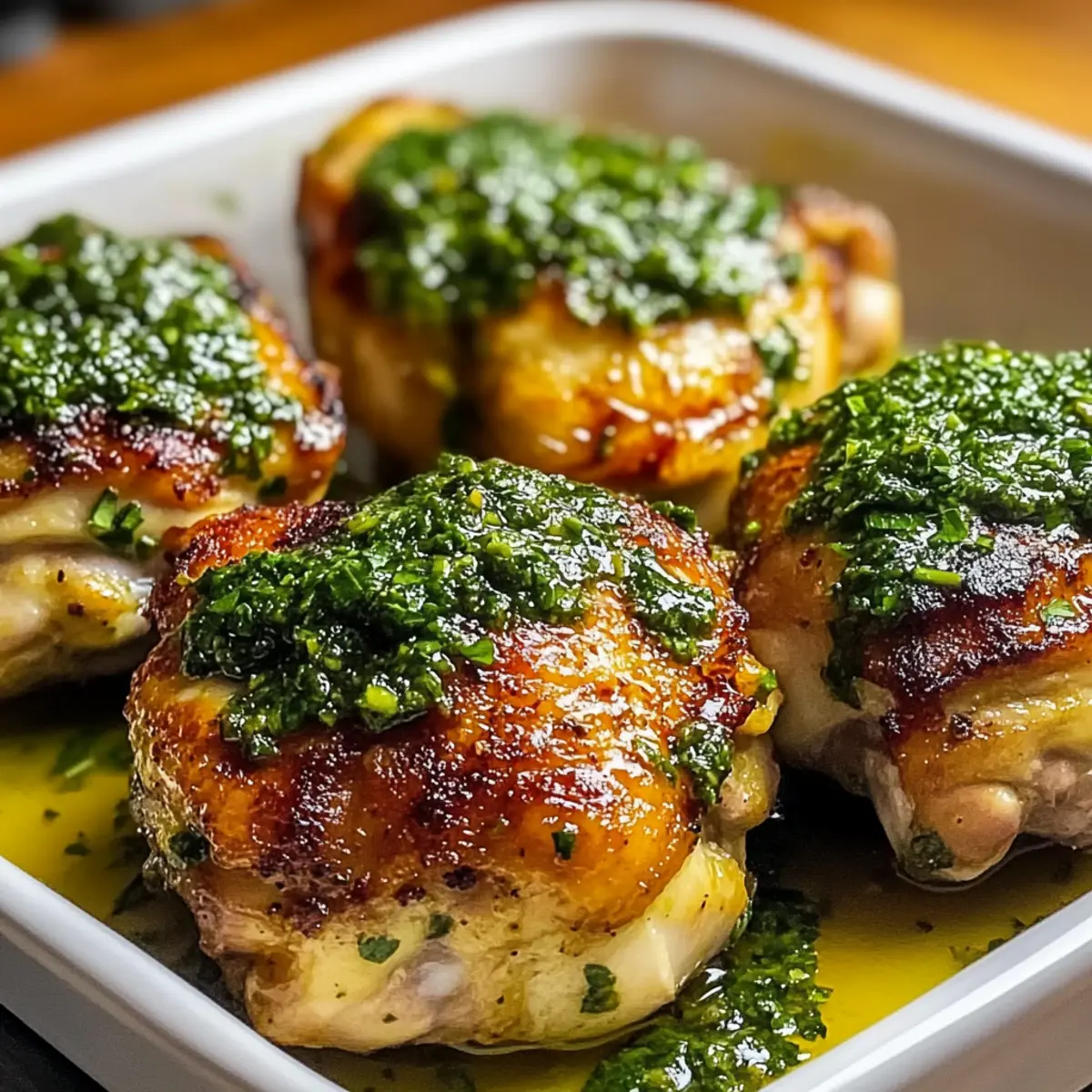 Chimichurri Hähnchenschenkel Rezept Zutaten: - 4 Hähnchenschenkel - 1 Tasse frische Petersilie, gehackt - 1/2 Tasse Olivenöl - 1/4 Tasse Rotweinessig - 4 Knoblauchzehen, gehackt - 1 Teelöffel Oregano, getrocknet - 1/2 Teelöffel rote Pfefferflocken - Salz und Pfeffer nach Geschmack Anleitung: 1. Heizen Sie den Grill auf mittlere Hitze vor. 2. In einer Schüssel Petersilie, Olivenöl, Essig, Knoblauch, Oregano und rote Pfefferflocken vermengen. Mit Salz und Pfeffer abschmecken. 3. Hähnchenschenkel mit der Chimichurri-Mischung einreiben und für mindestens 30 Minuten marinieren. 4. Hähnchenschenkel auf den Grill legen und 6-7 Minuten pro Seite grillen, bis sie durchgegart sind. 5. Mit zusätzlicher Chimichurri-Sauce servieren.