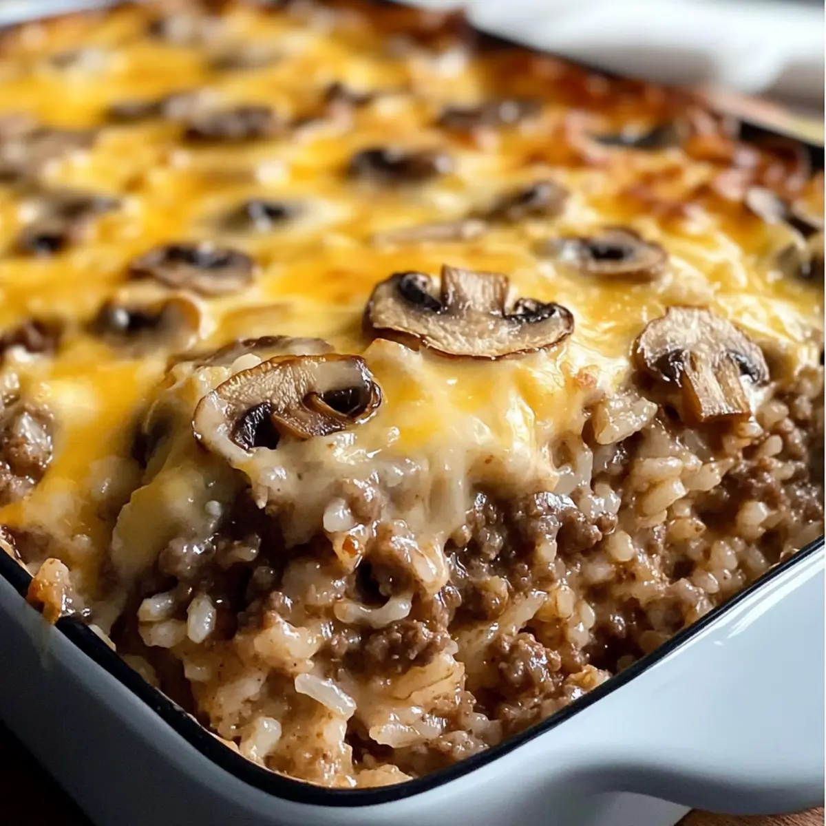 Cremiger Rindfleisch-Pilz-Reisauflauf