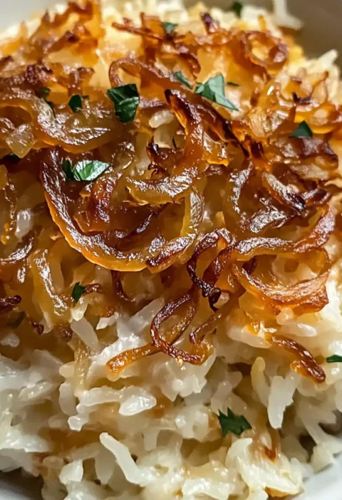 Französischer Zwiebelfleisch-Reis