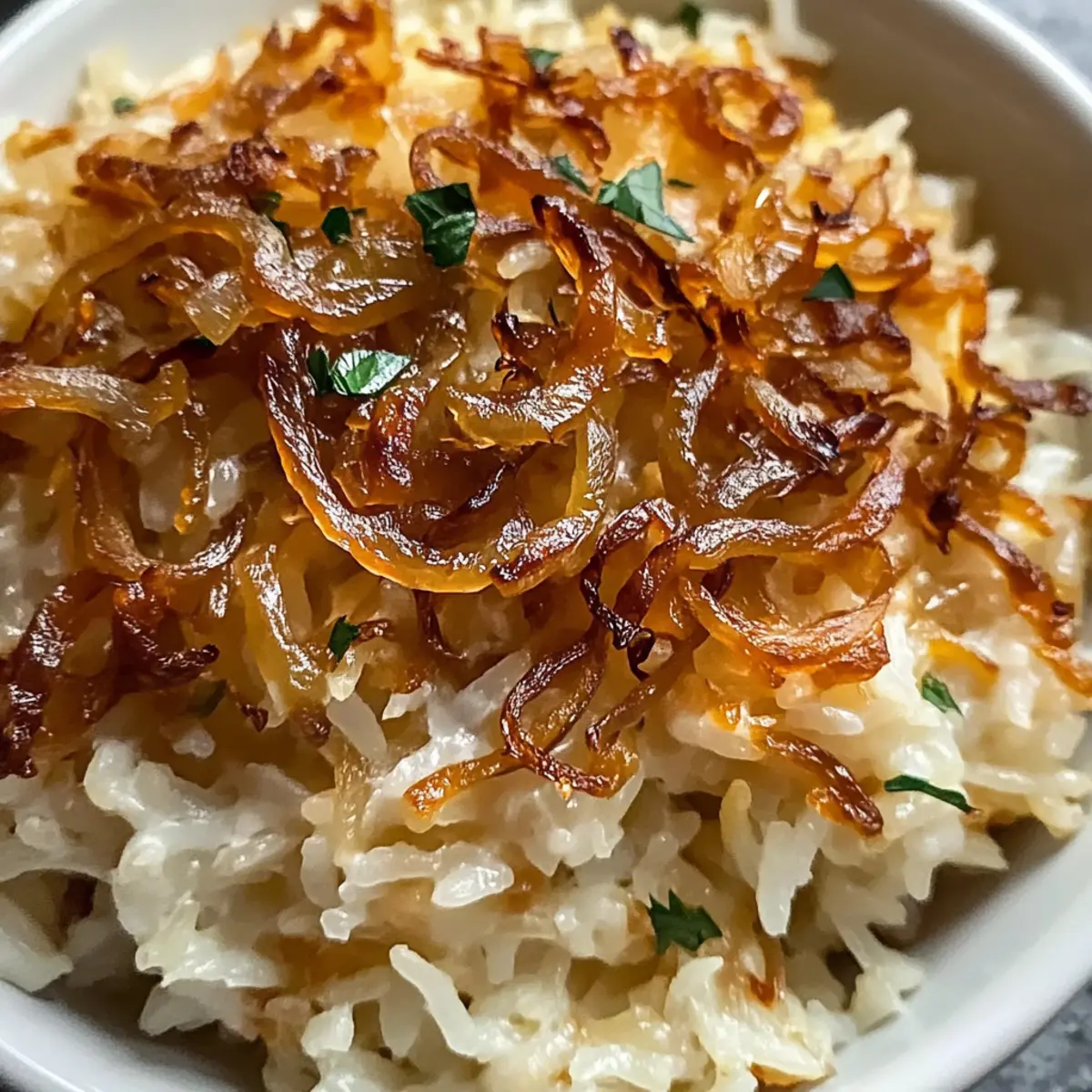 Französischer Zwiebelfleisch-Reis