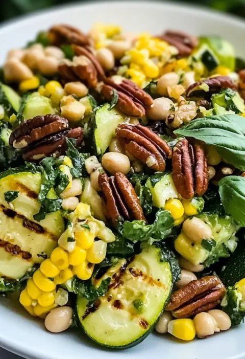 Gegrillter Zucchinisalat mit Cannellini-Bohnen, Basilikum und Pekannüssen Rezept