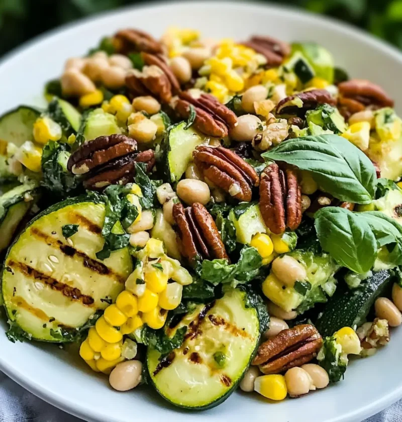 Gegrillter Zucchinisalat mit Cannellini-Bohnen Rezept 1 Gegrillter Zucchinisalat mit Cannellini-Bohnen, Basilikum und Pekannüssen Rezept