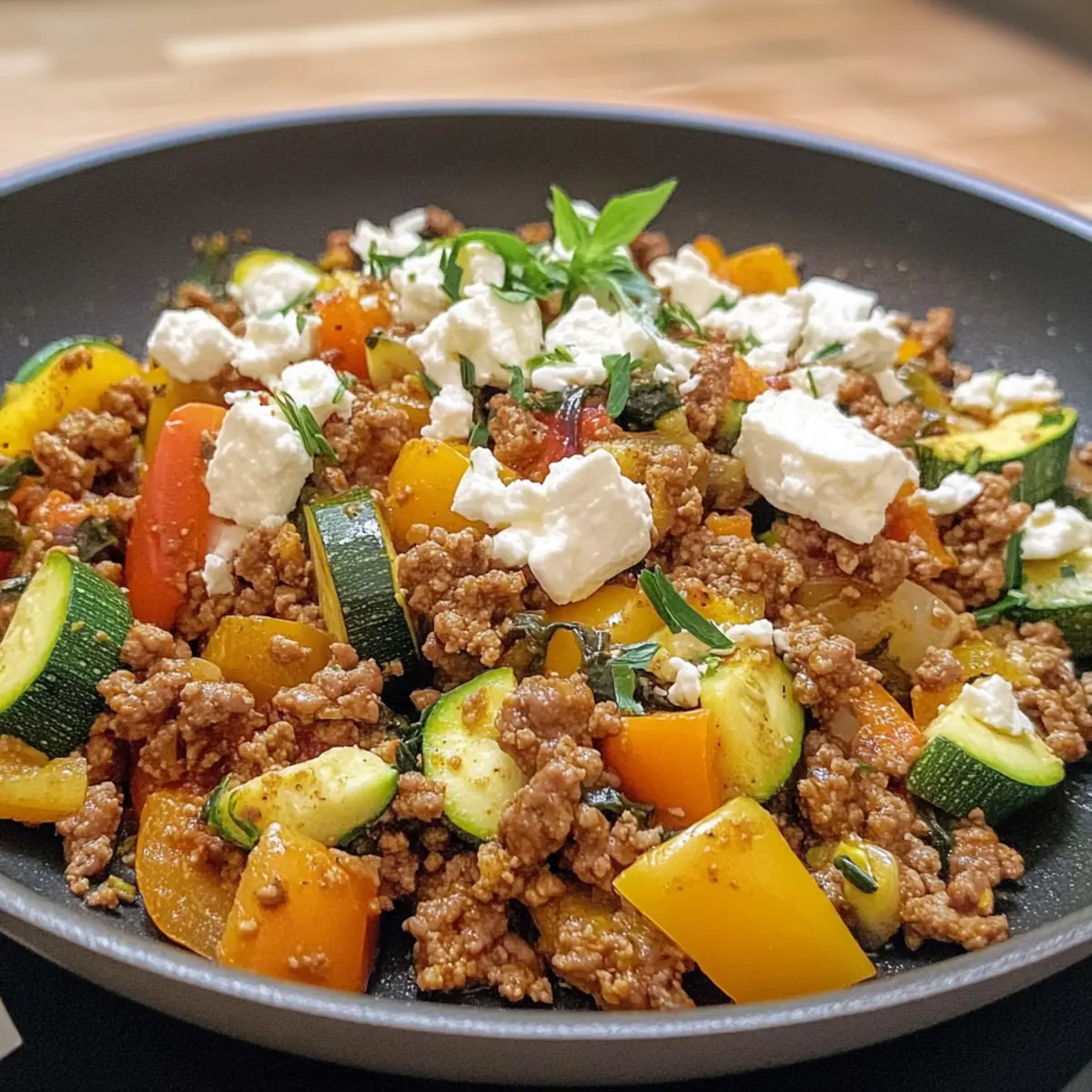 Griechische Hackfleischpfanne mit GemA¼se und Feta Low Carb Gericht tii9ae