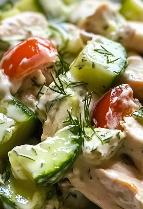 Gurken-Hähnchensalat Rezept Zutaten: - 300 g Hähnchenbrust - 200 g Gurken - 150 g Joghurt - 2 EL Mayonnaise - 1 TL Senf - Salz - Pfeffer - Dill Zubereitung: 1. Hähnchenbrust kochen und in Würfel schneiden. 2. Gurken schälen und würfeln. 3. Joghurt, Mayonnaise und Senf in einer Schüssel vermengen. 4. Hähnchen und Gurken hinzufügen. 5. Mit Salz, Pfeffer und Dill würzen. 6. Gut vermischen und im Kühlschrank anrichten.