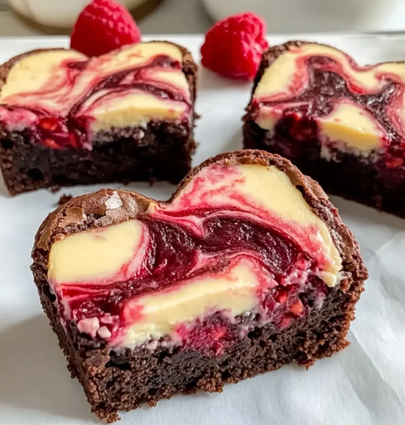 Herzförmige Brownies mit Cheesecake und Himbeeren 1 Herzförmige Brownies