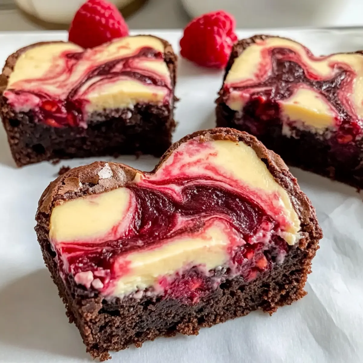 Herzförmige Brownies mit Cheesecake und Himbeeren 5 Herzförmige Brownies