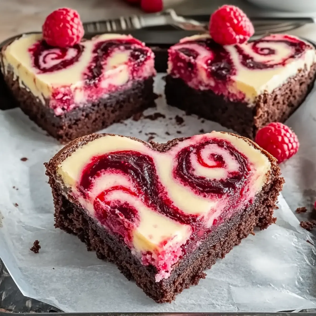 Herzförmige Brownies mit Cheesecake und Himbeeren 4 Heart Shaped Brownies yw6cfz