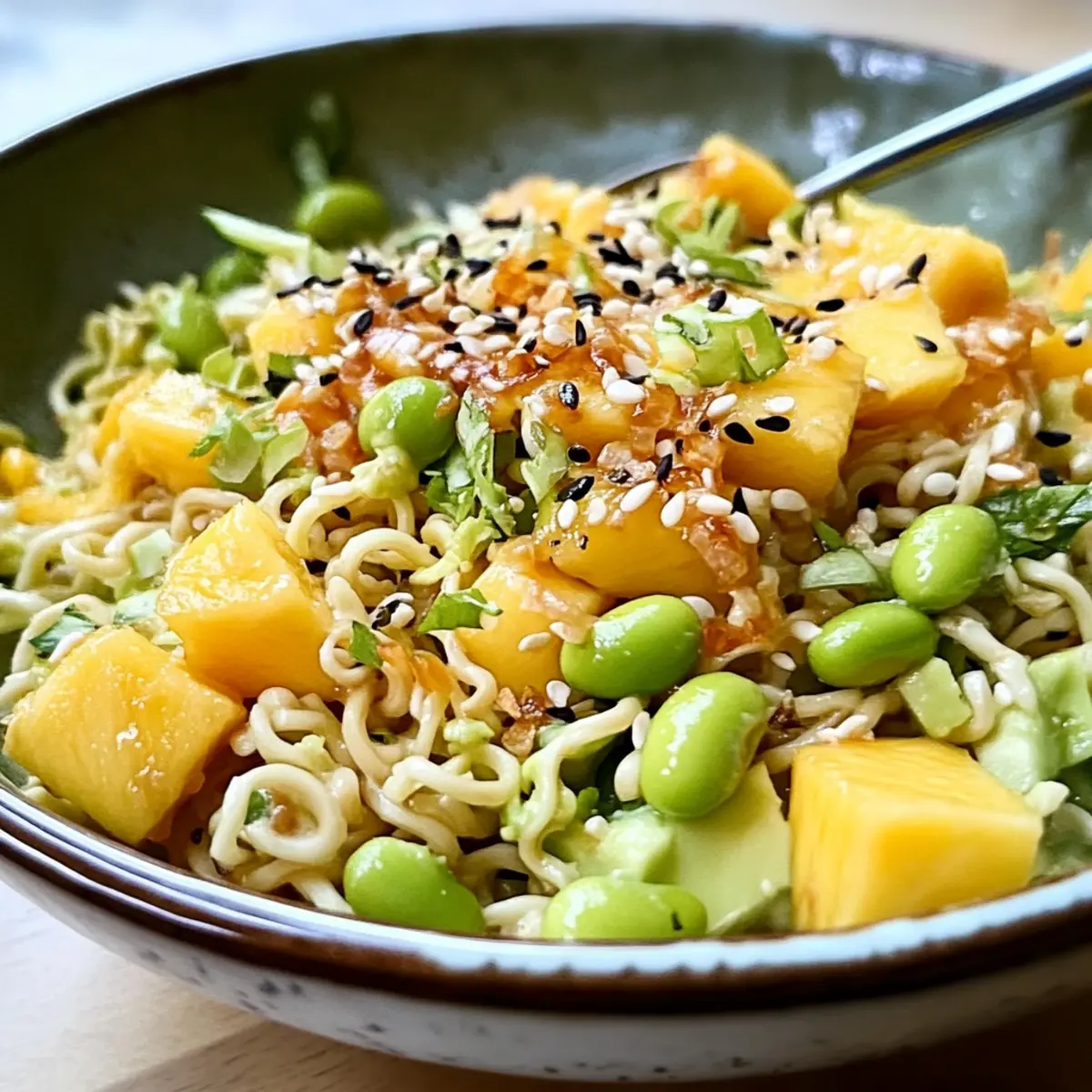 Knuspriger Ramen Nudelsalat mit Mango und Edamame Rezept bjtnlq