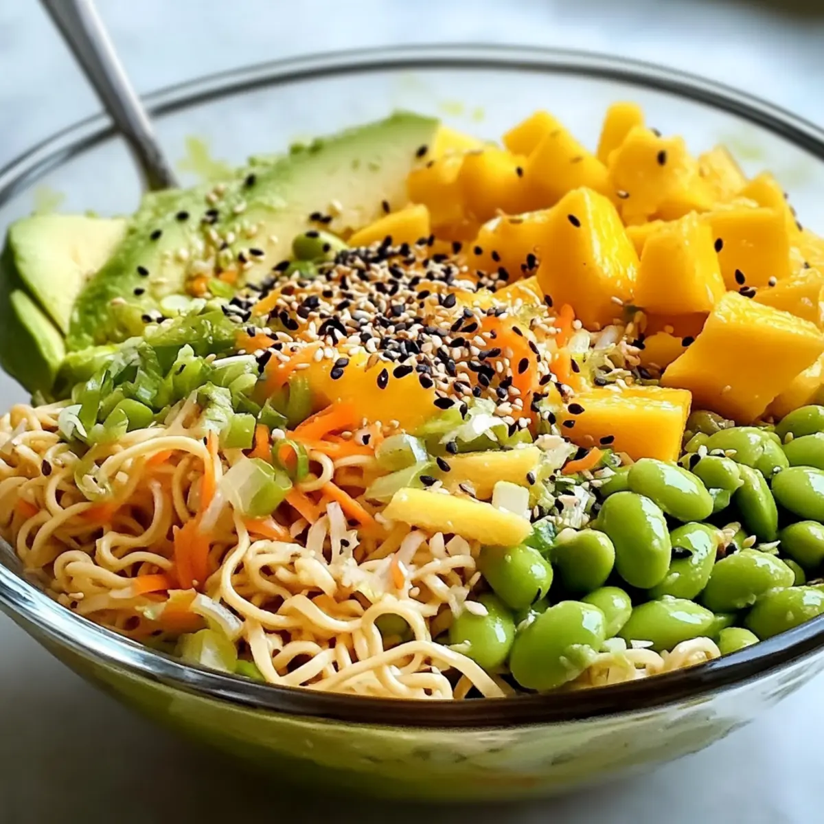 Knuspriger Ramen Nudelsalat mit Mango und Edamame Rezept rfm2sr