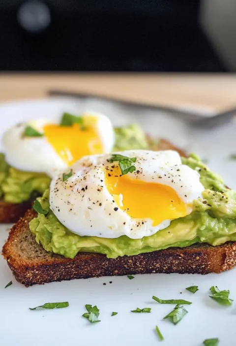 Low Carb Frühstücks-Sandwich mit Avocado und pochiertem Ei