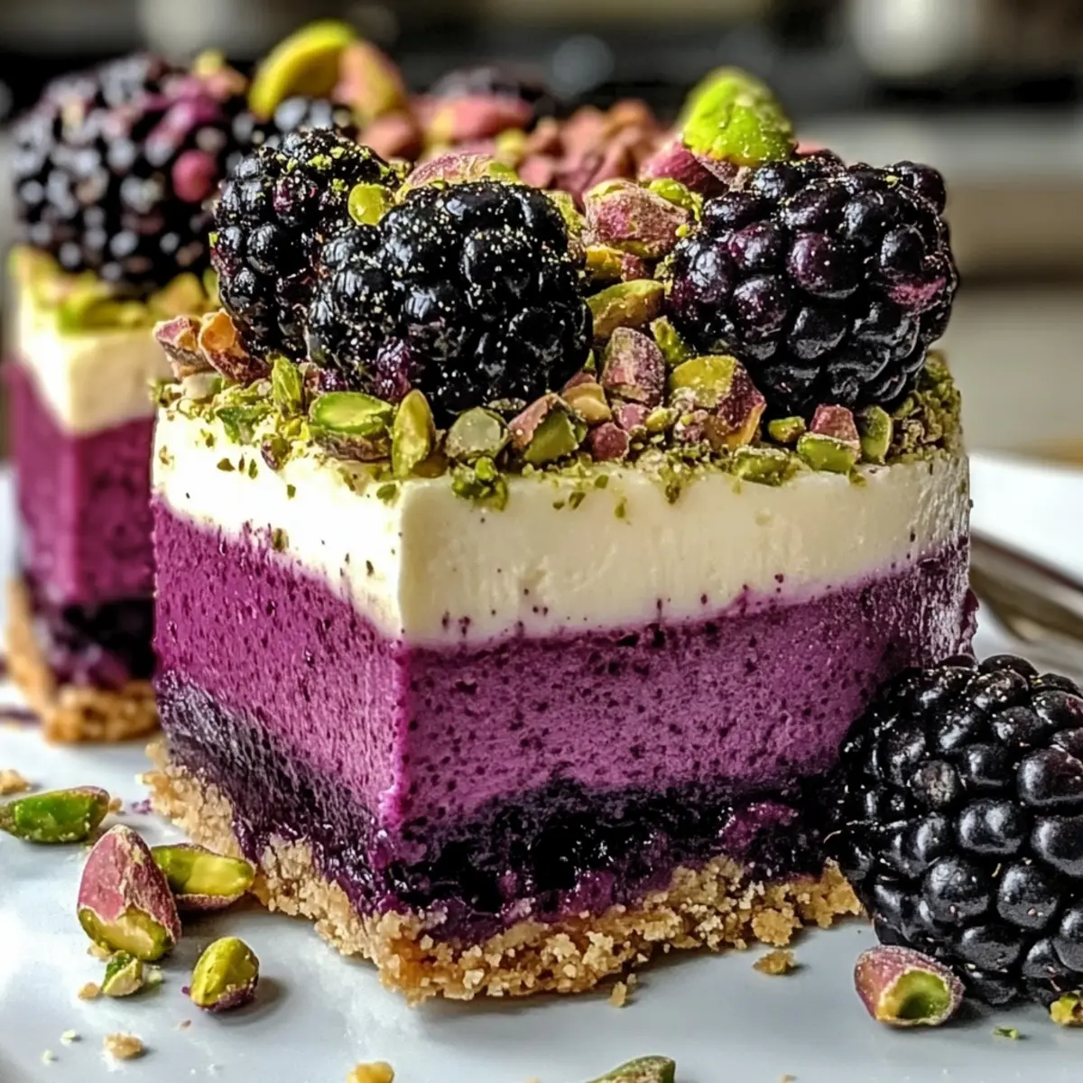 Pistazien-Brombeer-Käsekuchen-Türme