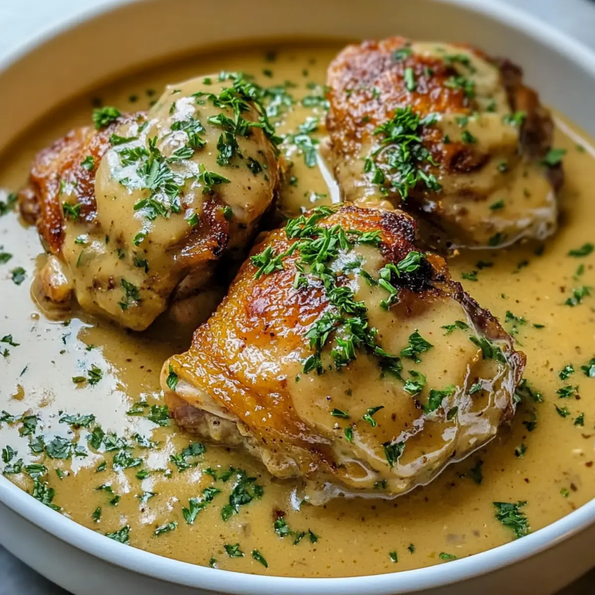 Scharf angebratene Hähnchenschenkel mit cremiger Soße 4 Smothered Chicken Thighs with Creamy Gravy Recipe gr9iyk