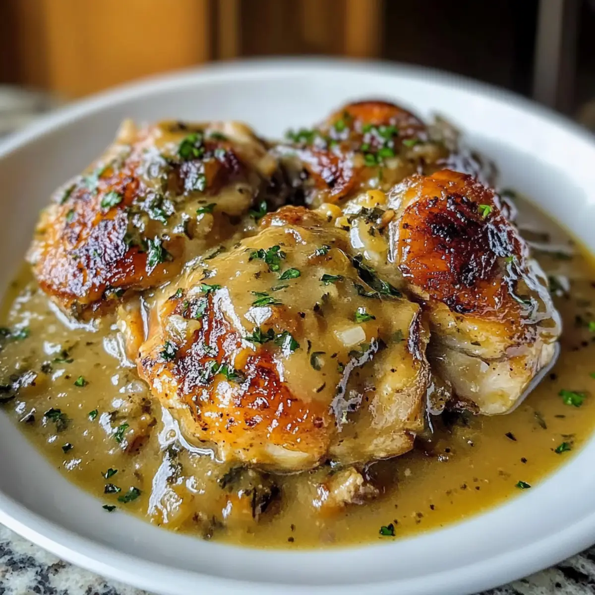 Zarter Hähnchenschenkel in reichhaltiger Knoblauchsoße 2 Smothered Chicken Thighs with Rich Garlic Gravy Recipe hsa09j