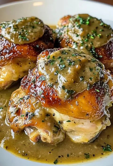 Zarter Hähnchenschenkel in reichhaltiger Knoblauchsoße Zutaten: - 4 Hähnchenschenkel - Salz - Pfeffer - 2 Esslöffel Öl - 1 Zwiebel, gewürfelt - 6 Knoblauchzehen, gehackt - 2 Tassen Hühnerbrühe - 1 Teelöffel Thymian - 1 Teelöffel Rosmarin - 2 Esslöffel Mehl - Petersilie zum Garnieren Anleitung: 1. Hähnchenschenkel mit Salz und Pfeffer würzen. 2. Öl in einer großen Pfanne erhitzen und die Hähnchenschenkel darin goldbraun anbraten. 3. Zwiebel und Knoblauch hinzufügen und kurz anbraten. 4. Brühe, Thymian und Rosmarin dazugeben und aufkochen lassen. 5. Mehl mit etwas Wasser anrühren und zur Soße geben, um sie zu verdicken. 6. Die Hähnchenschenkel in die Soße legen und köcheln lassen, bis sie durchgegart sind. 7. Mit Petersilie garnieren und servieren.