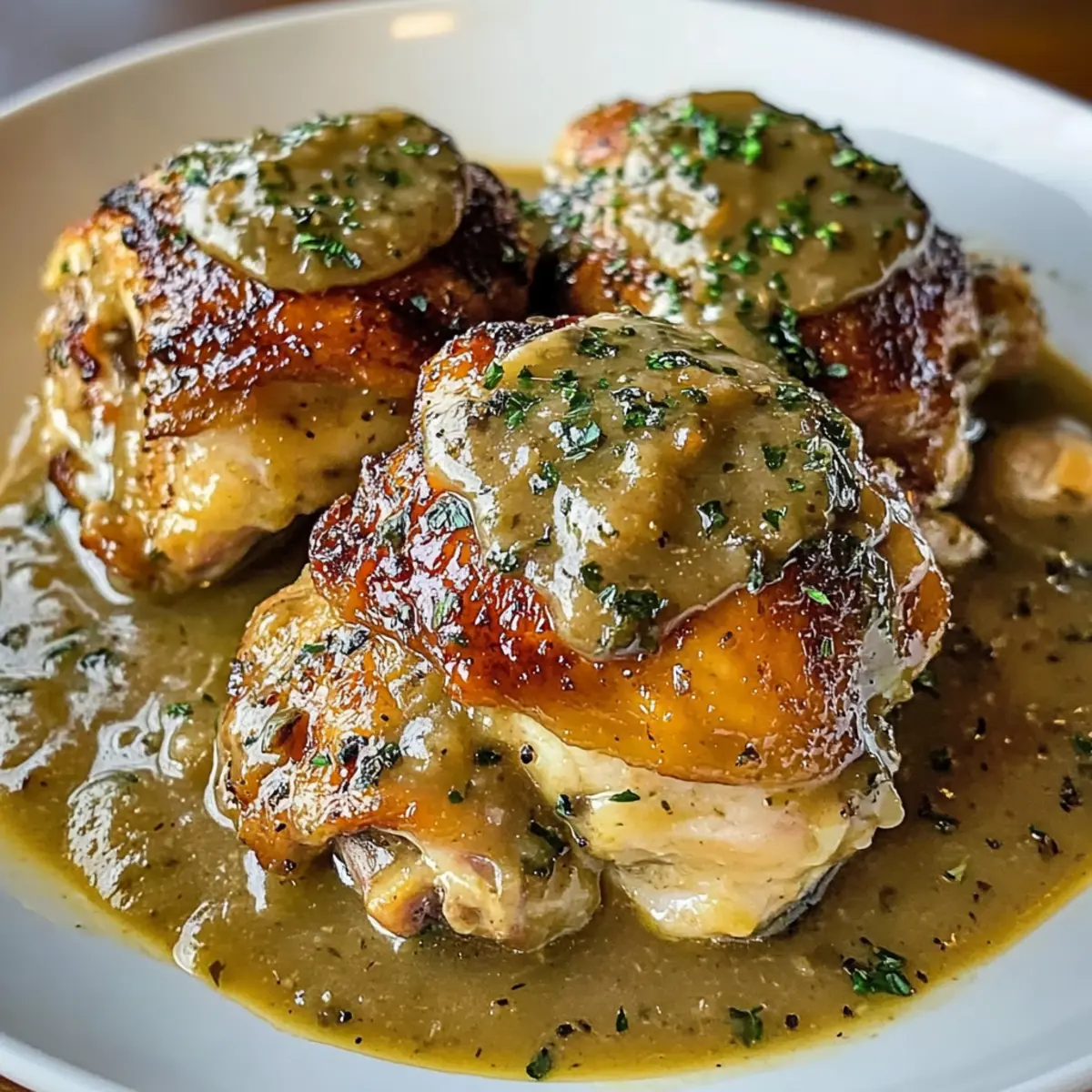 Zarter Hähnchenschenkel in reichhaltiger Knoblauchsoße 5 Zarter Hähnchenschenkel in reichhaltiger Knoblauchsoße Zutaten: - 4 Hähnchenschenkel - Salz - Pfeffer - 2 Esslöffel Öl - 1 Zwiebel, gewürfelt - 6 Knoblauchzehen, gehackt - 2 Tassen Hühnerbrühe - 1 Teelöffel Thymian - 1 Teelöffel Rosmarin - 2 Esslöffel Mehl - Petersilie zum Garnieren Anleitung: 1. Hähnchenschenkel mit Salz und Pfeffer würzen. 2. Öl in einer großen Pfanne erhitzen und die Hähnchenschenkel darin goldbraun anbraten. 3. Zwiebel und Knoblauch hinzufügen und kurz anbraten. 4. Brühe, Thymian und Rosmarin dazugeben und aufkochen lassen. 5. Mehl mit etwas Wasser anrühren und zur Soße geben, um sie zu verdicken. 6. Die Hähnchenschenkel in die Soße legen und köcheln lassen, bis sie durchgegart sind. 7. Mit Petersilie garnieren und servieren.